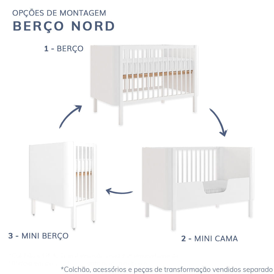 Berço Nord 3 em 1 - Branco