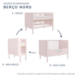 Berço Nord 3 em 1 - Rosa