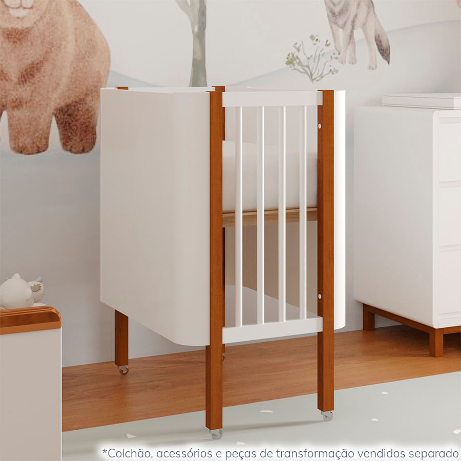 Berço Nord 3 em 1 - Branco Com Pé Jequitibá