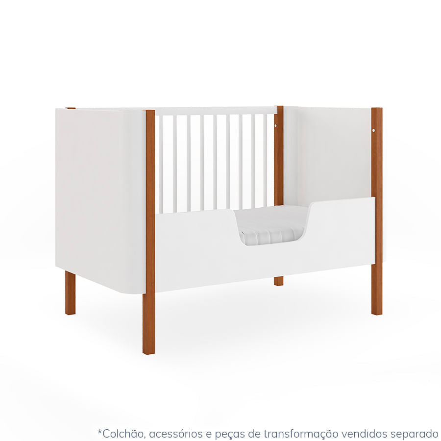 Berço Nord 3 em 1 - Branco Com Pé Jequitibá