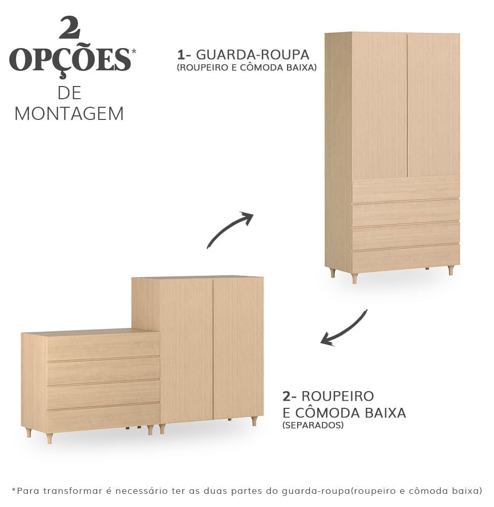 Roupeiro Haus Nature 2 Portas - Carvalho