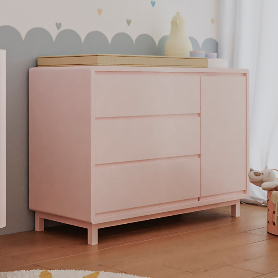Cômoda de Bebê Nord Com Porta Rosa