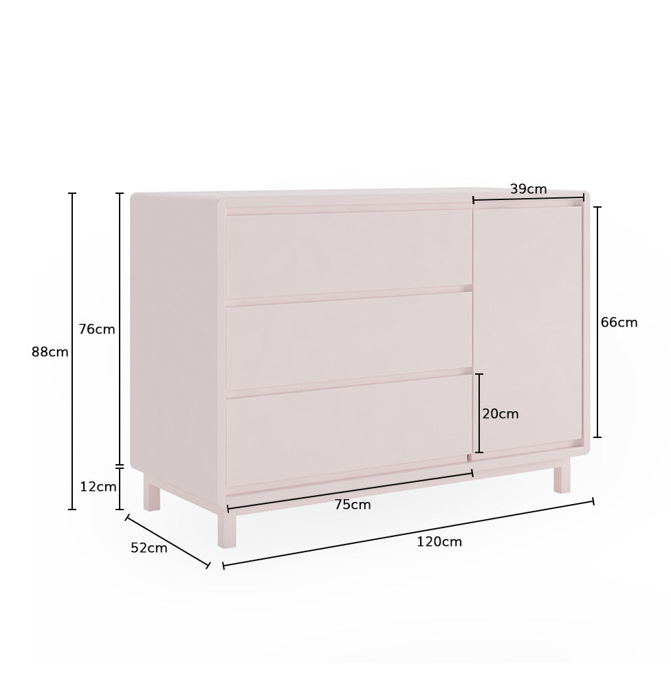 Cômoda de Bebê Nord Com Porta Rosa