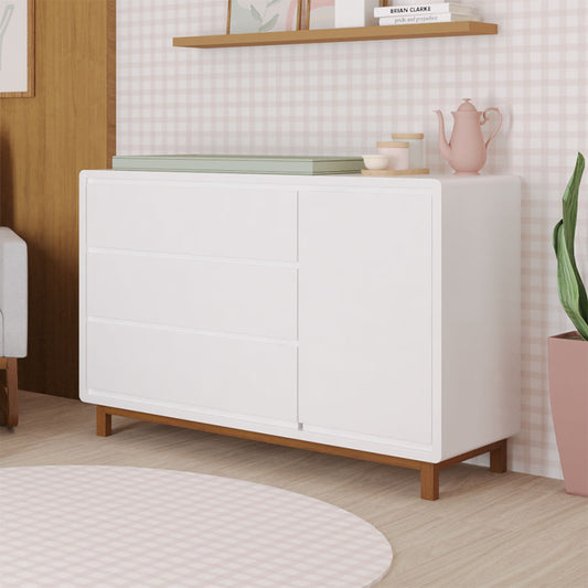 Cômoda de Bebê Nord Com Porta Branco e Pé Jequitibá