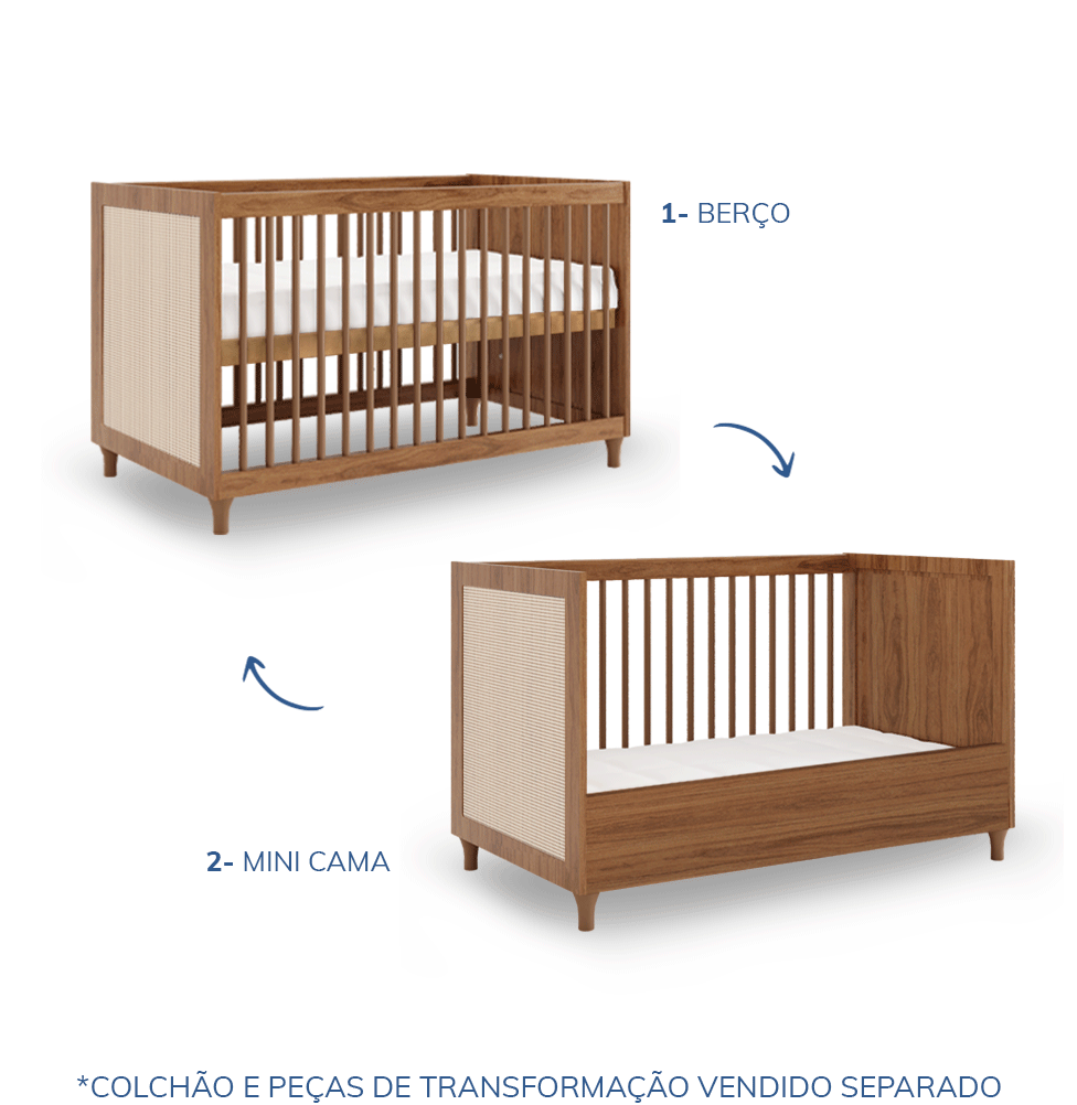 Berço Haus Nature Com Palha 3 em 1 - Freijó