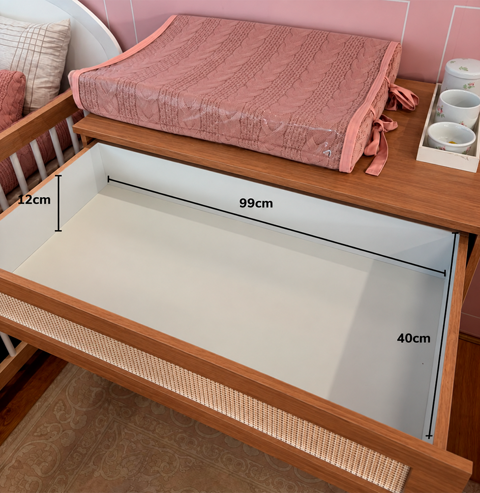 Cômoda de Bebê Haus Nature com Palha e 4 Gavetas  110cm - Freijó
