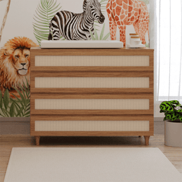 Cômoda de Bebê Haus Nature com Palha e 4 Gavetas  110cm - Freijó