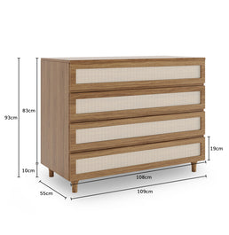 Cômoda de Bebê Haus Nature com Palha e 4 Gavetas  110cm - Freijó