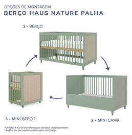 Berço Haus Nature Com Palha 3 em 1 - Verde Jardim