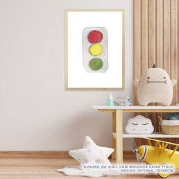 Quadro Infantil Semáforo Aquarela Cinza - Vertical