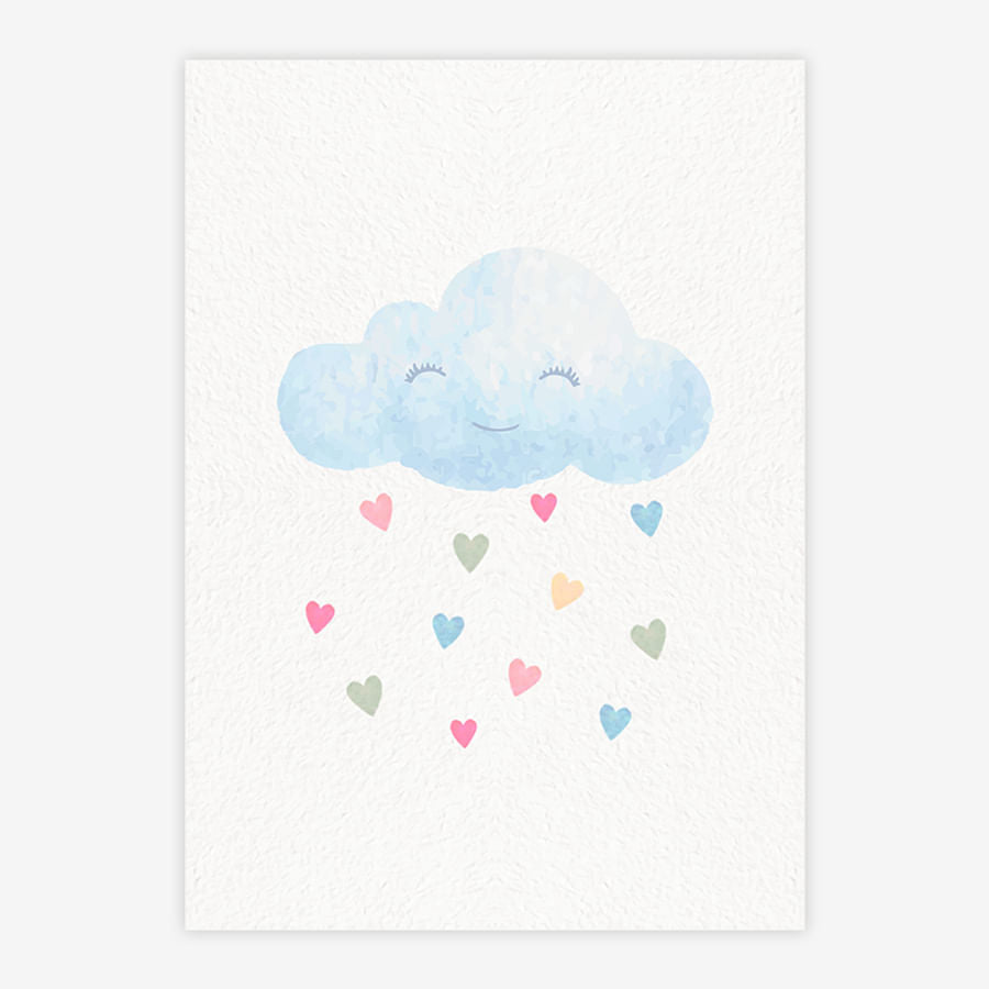 Quadro Infantil Nuvem com Corações Aquarela - Vertical