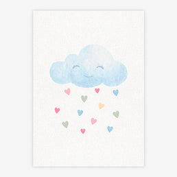 Quadro Infantil Nuvem com Corações Aquarela - Vertical