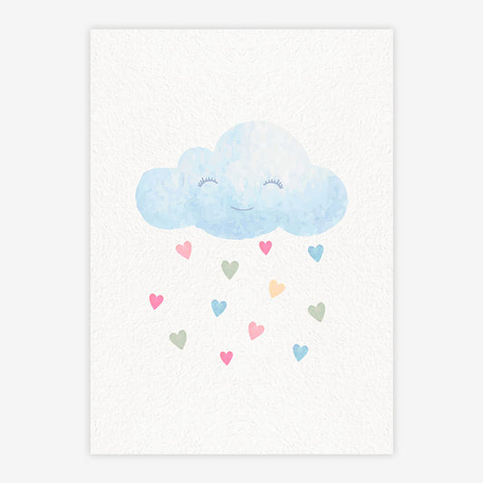 Quadro Infantil Nuvem com Corações Aquarela - Vertical