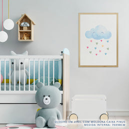Quadro Infantil Nuvem com Corações Aquarela - Vertical