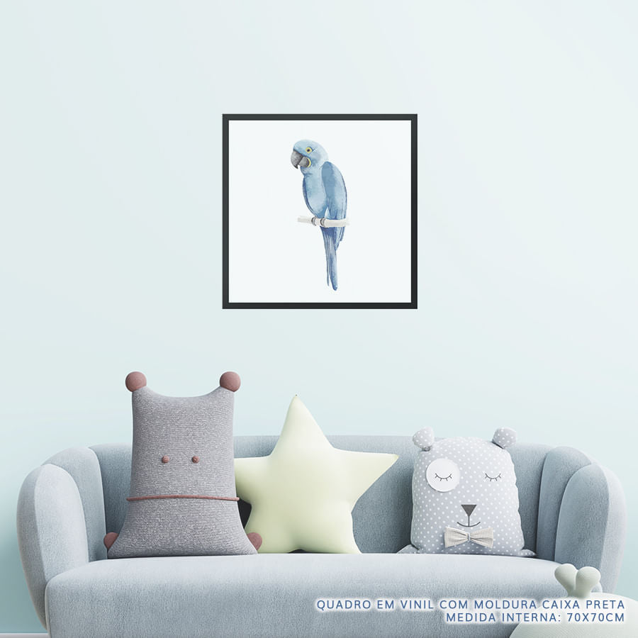 Quadro Infantil Arara Azul Aquarela - Quadrado