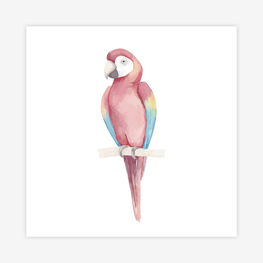 Quadro Infantil Arara Vermelha Aquarela - Quadrado