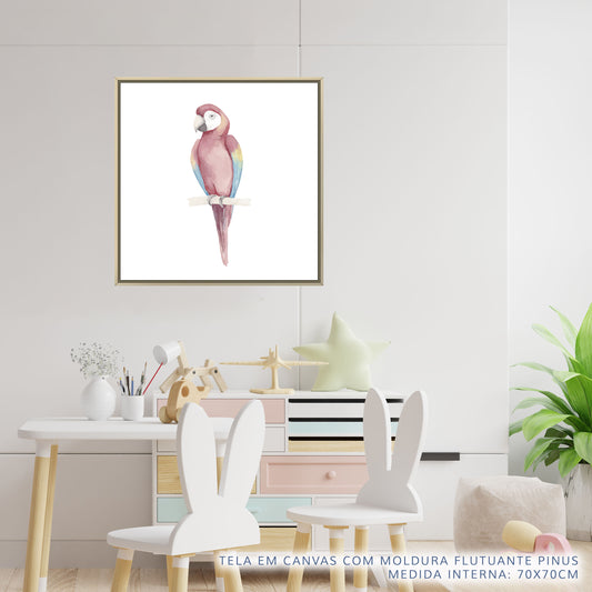 Quadro Infantil Arara Vermelha Aquarela - Quadrado