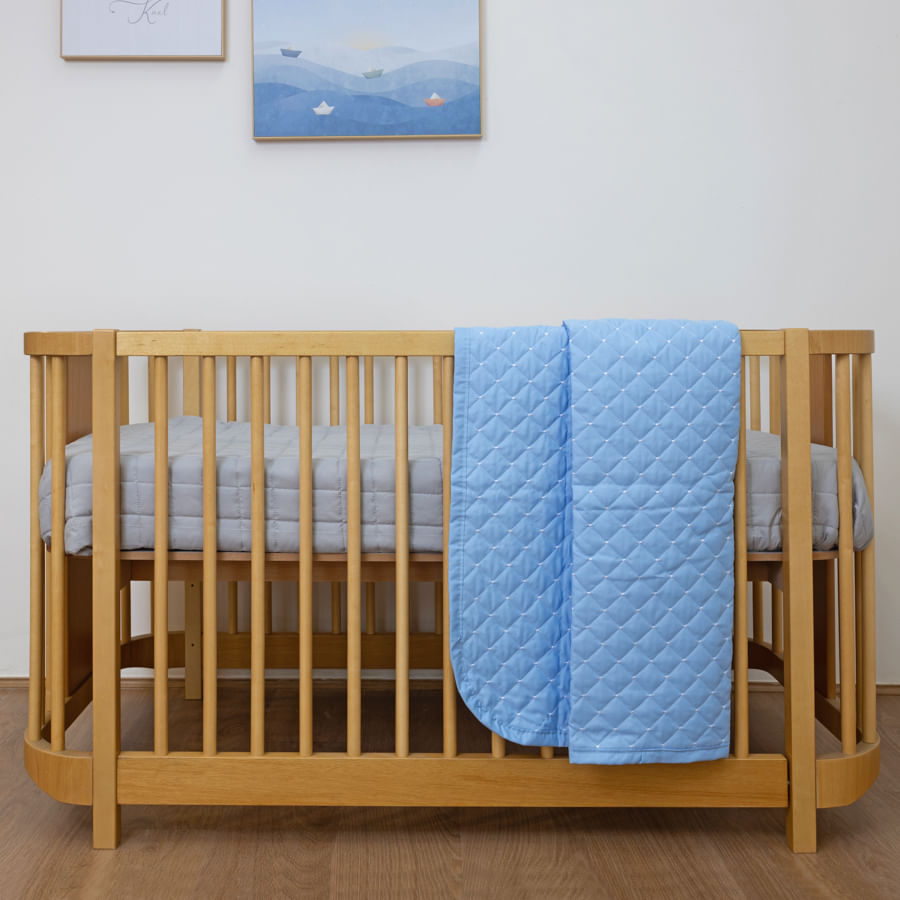 Colcha Para Berço Quadradinho Poá - Azul Claro