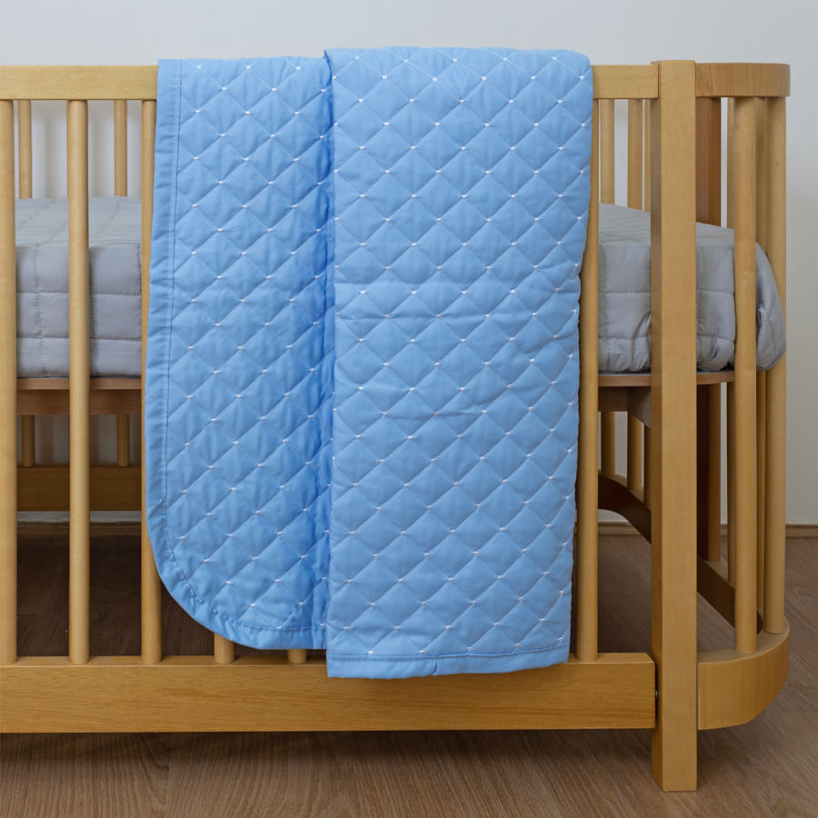 Colcha Para Berço Quadradinho Poá - Azul Claro