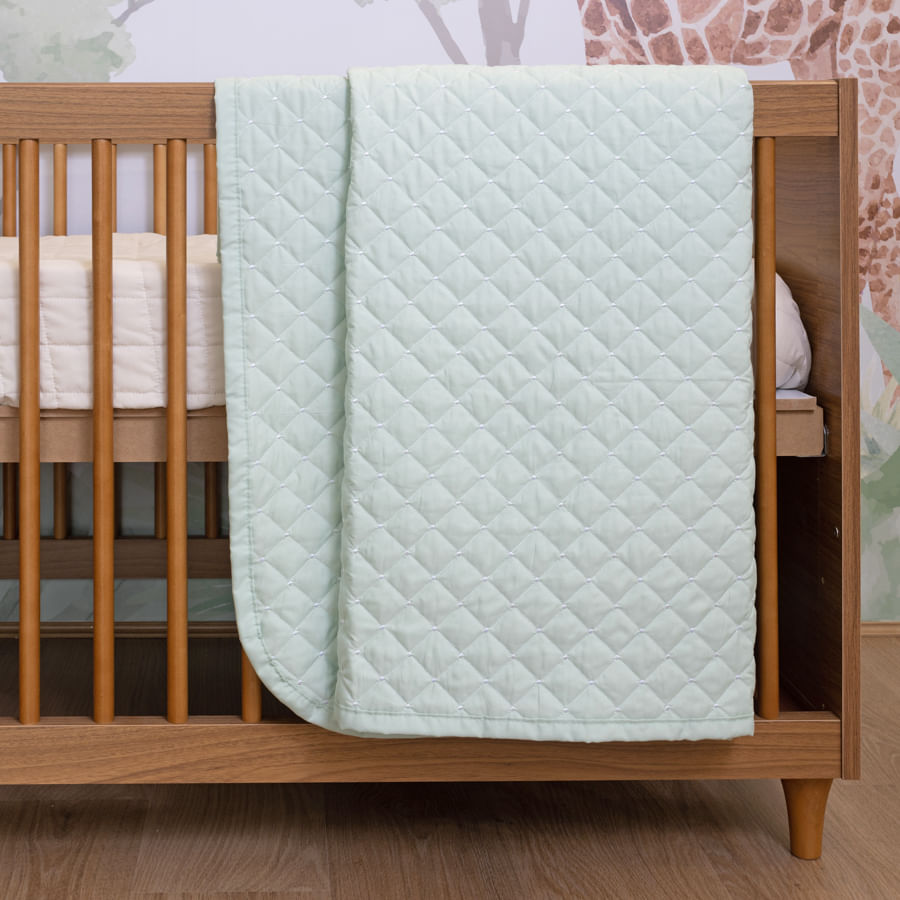 Colcha Para Berço Quadradinho Poá - Verde Malva