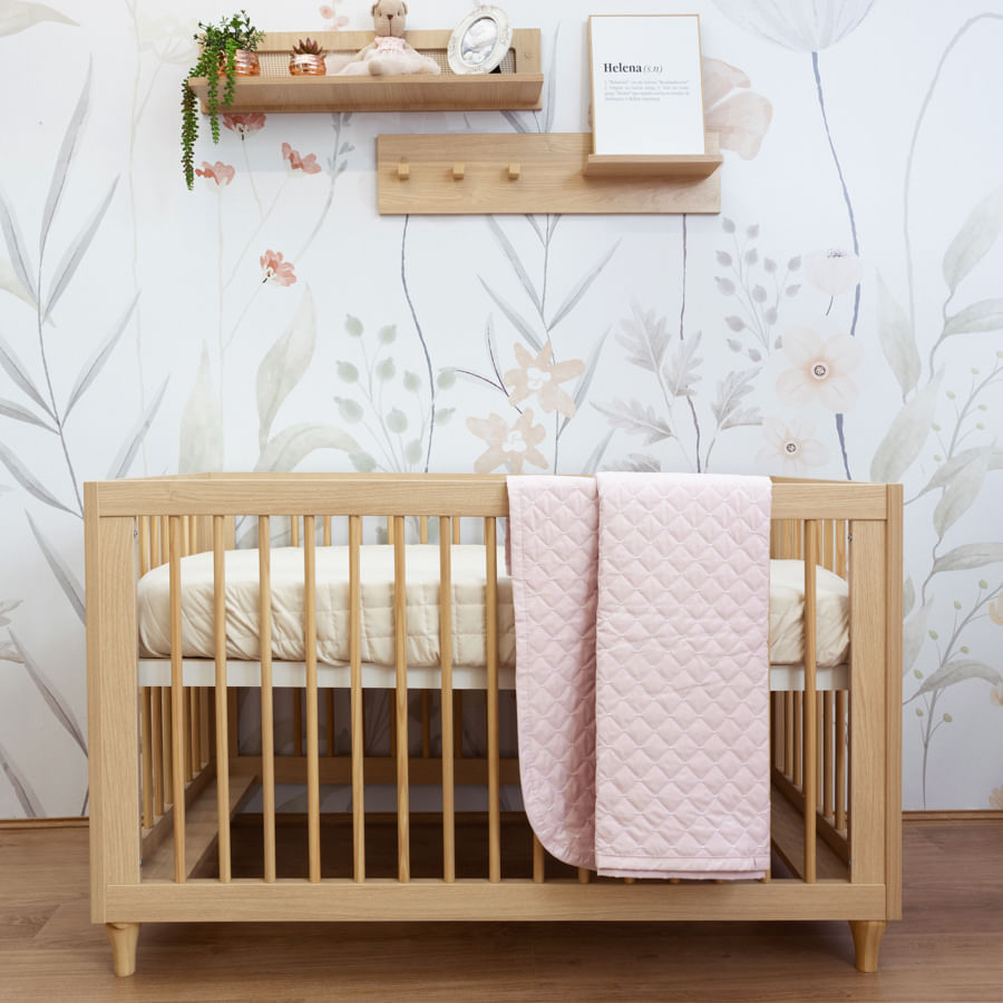 Colcha Para Berço Quadradinho Poá - Rosa Nuvem