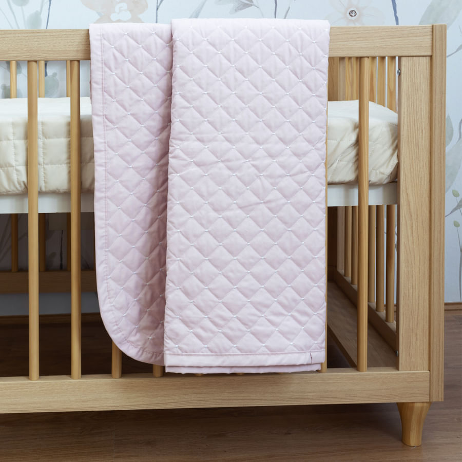 Colcha Para Berço Quadradinho Poá - Rosa Nuvem