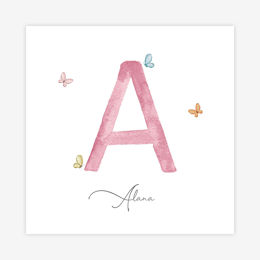 Quadro Infantil Inicial Com Borboletas - Quadrado