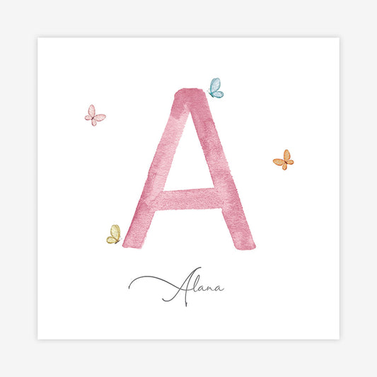 Quadro Infantil Inicial Com Borboletas - Quadrado