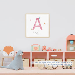 Quadro Infantil Inicial Com Borboletas - Quadrado