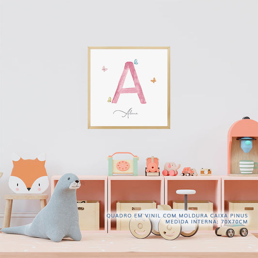 Quadro Infantil Inicial Com Borboletas - Quadrado