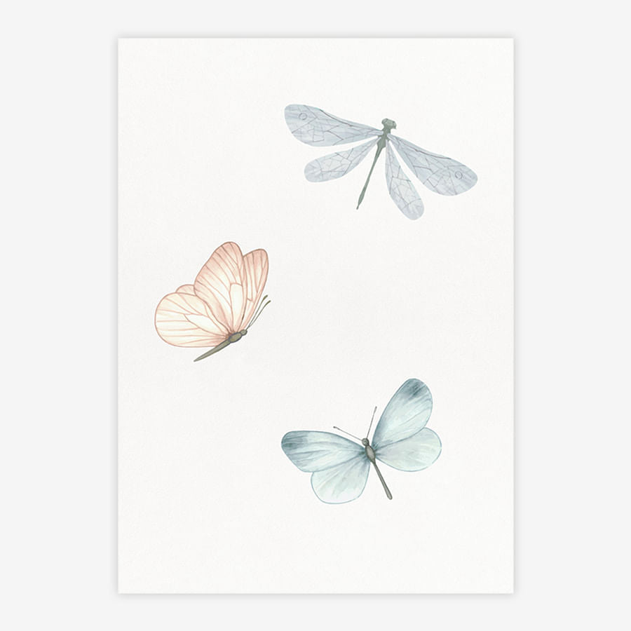 Quadro Infantil Libélulas e Borboleta - Vertical