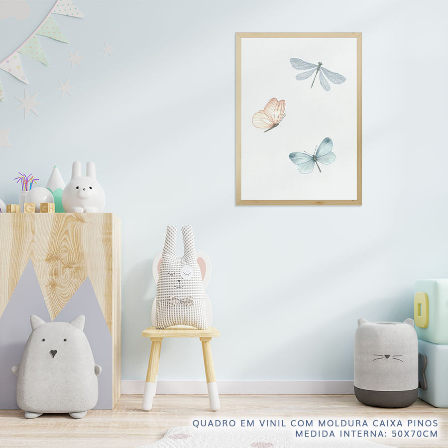 Quadro Infantil Libélulas e Borboleta - Vertical