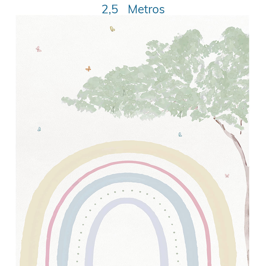 Papel de Parede Infantil Arco Íris com Árvore Aquarela - Mural