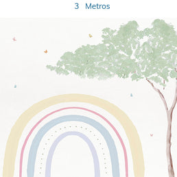 Papel de Parede Infantil Arco Íris com Árvore Aquarela - Mural