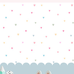 Papel de Parede Infantil Corações Coloridos com Cerca Azul - Mural