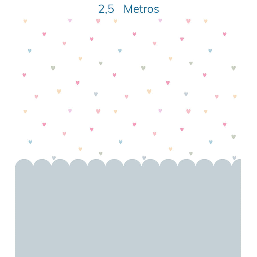 Papel de Parede Infantil Corações Coloridos com Cerca Azul - Mural