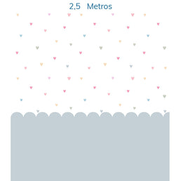 Papel de Parede Infantil Corações Coloridos com Cerca Azul - Mural