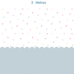 Papel de Parede Infantil Corações Coloridos com Cerca Azul - Mural