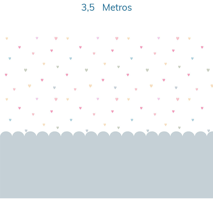 Papel de Parede Infantil Corações Coloridos com Cerca Azul - Mural