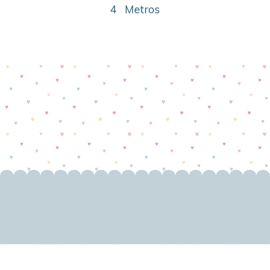 Papel de Parede Infantil Corações Coloridos com Cerca Azul - Mural