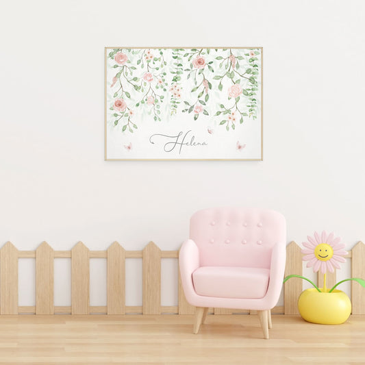 Quadro Infantil Nome Jardim Suspenso Com Flores - Horizontal