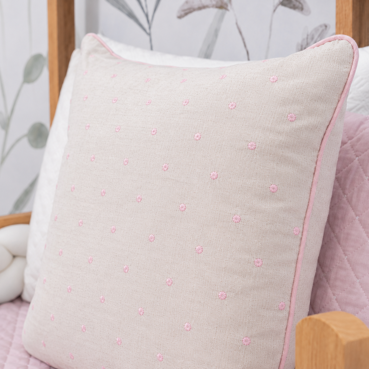 Capa de Almofada Linho Poá 50cm x 50cm - Rosa Nuvem