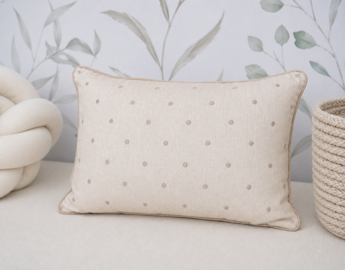Almofada Retangular Linho Poá 45cm x 35cm - Bege