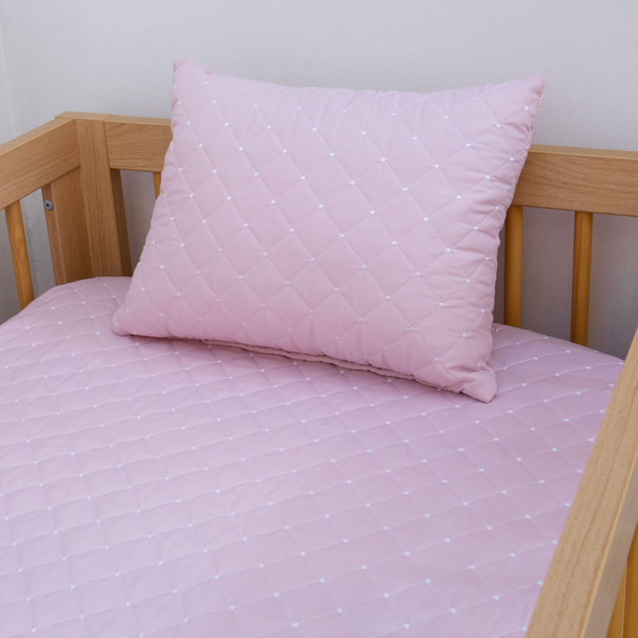 Almofada Retangular Quadradinho Linho Com Poá 45cm x 35cm - Rosa Nuvem