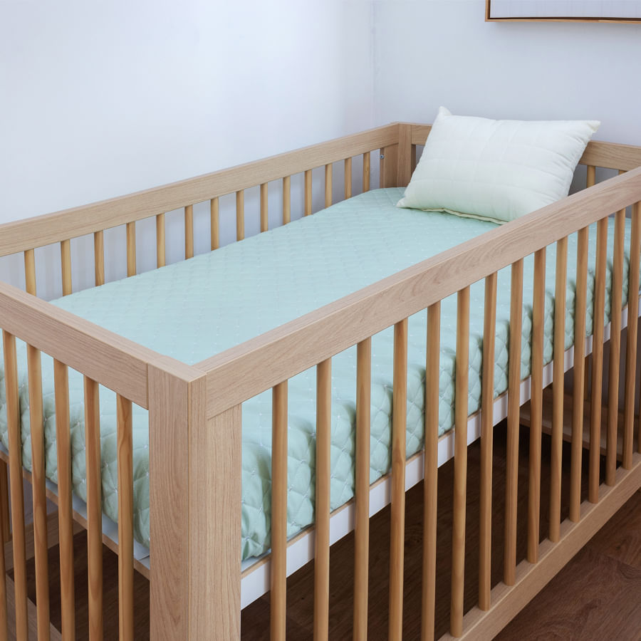 Colcha Com Elastico Para Berço Quadradinho Poá - Verde Malva