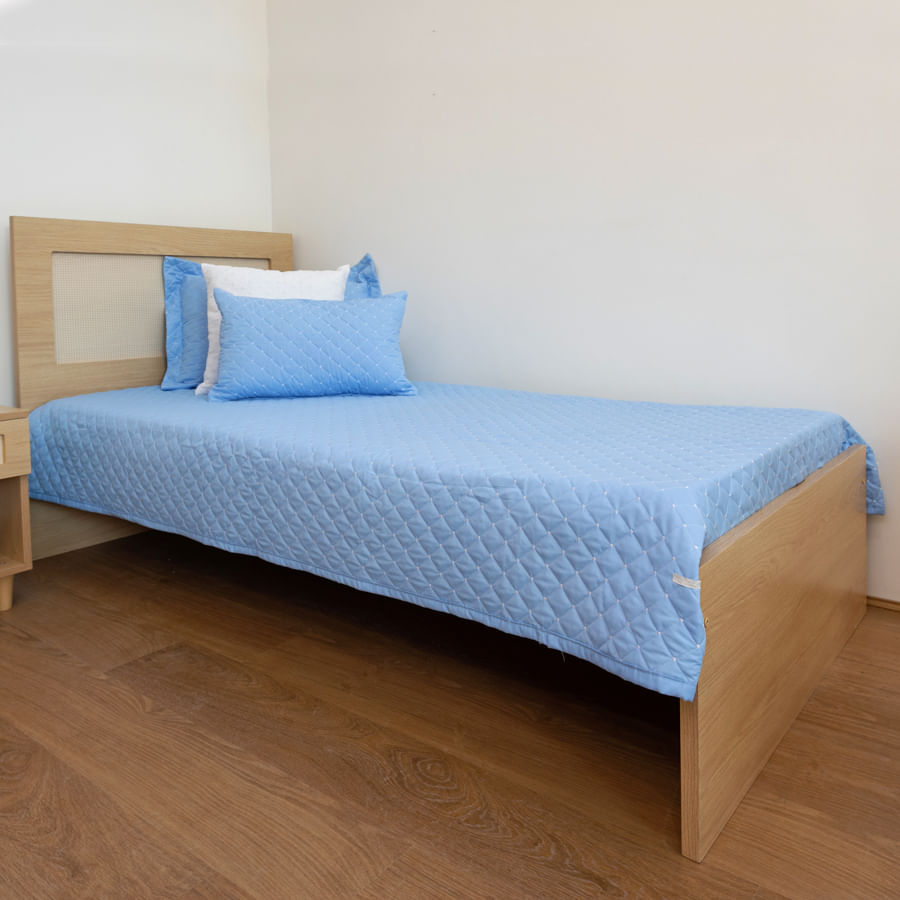 Kit Colcha Quadradinho Poá 2 Peças - Azul Claro