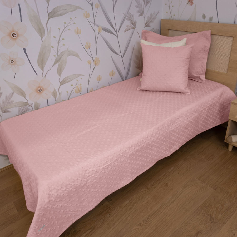 Kit Colcha Losango 2 Peças - Rosa Chá