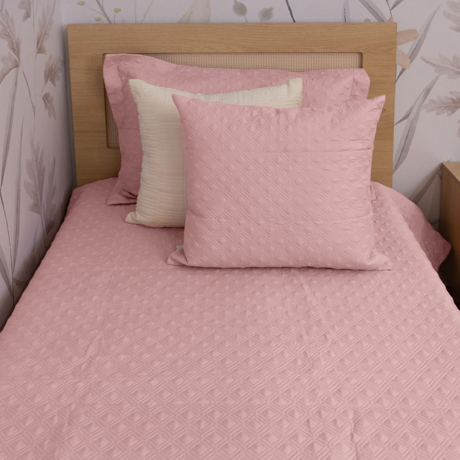 Kit Colcha Losango 2 Peças - Rosa Chá