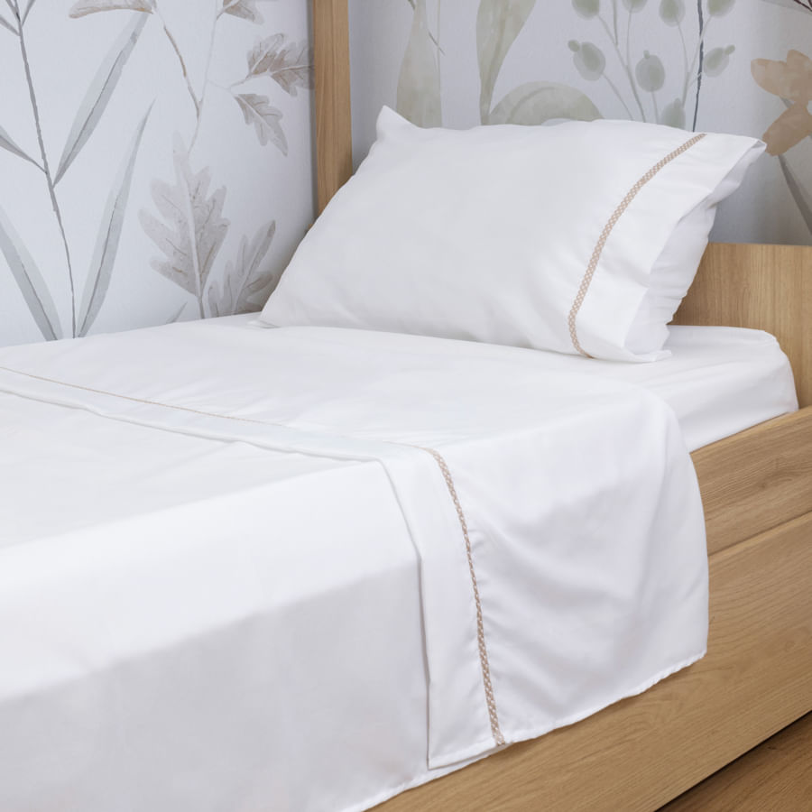 Lençol de Solteiro Corrente 3 Peças - Bege