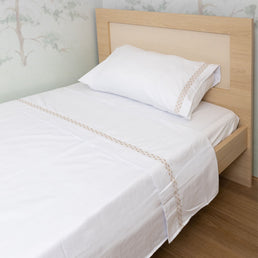 Lençol de Solteiro Losango 3 Peças - Bege